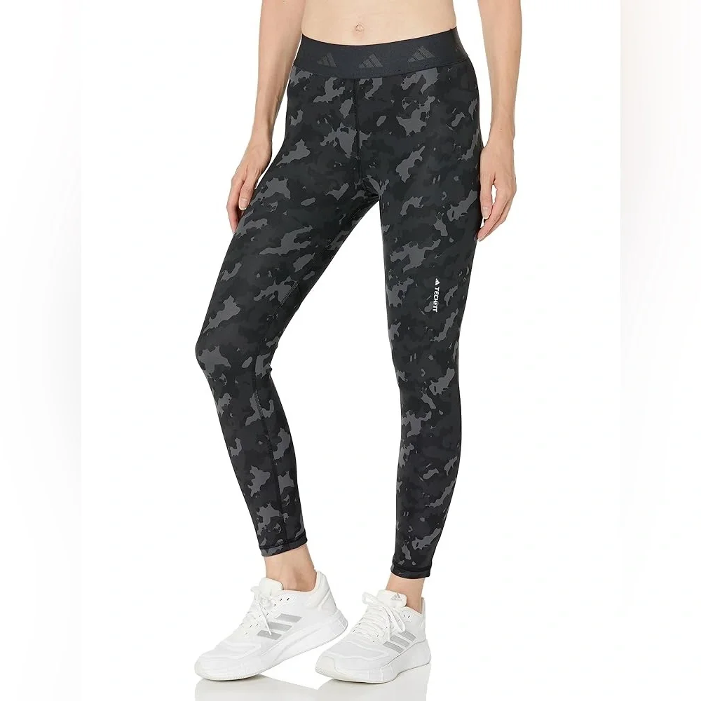ADIDAS Women's Techfit Black & Gray Camo 7/8 Tights Leggings